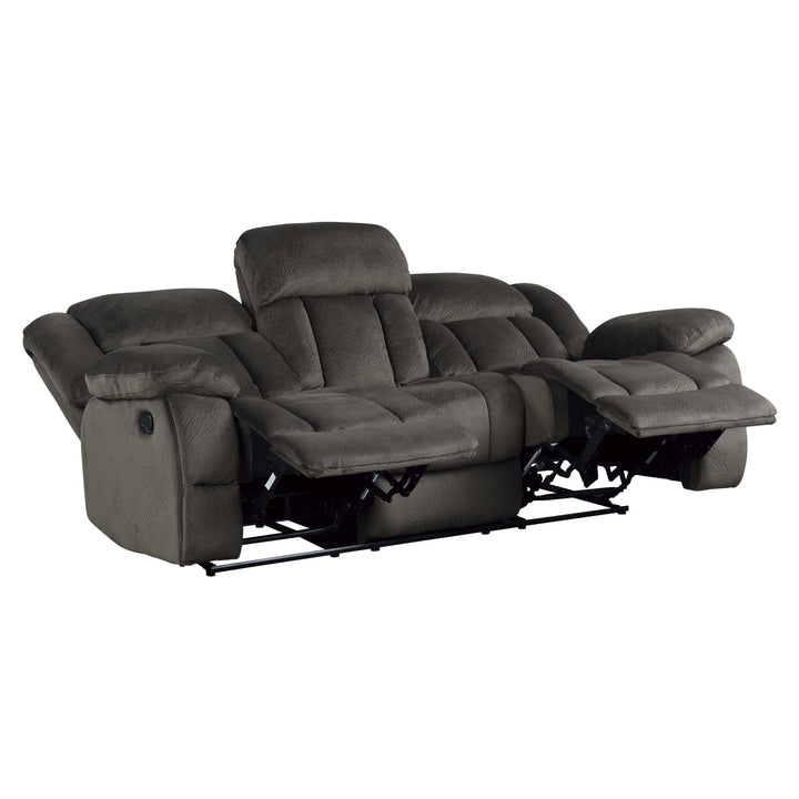 Laurelton Chocolate Textured Plush Microfiber Double Reclining Sofa