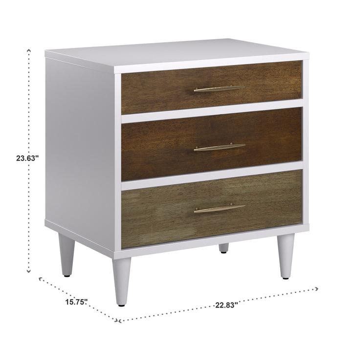 White and Natural Finish 3-Drawer Nightstand