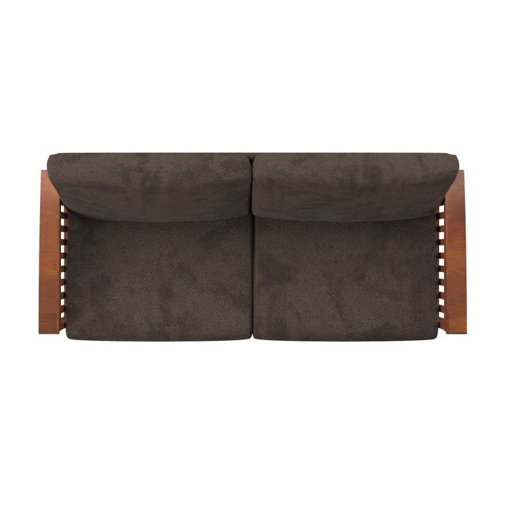 Mission-Style Wood Sofa - Dark Brown Fabric, Oak Finish