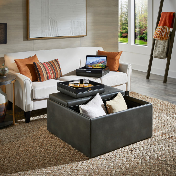 Storage Ottoman - Gray Faux Leather