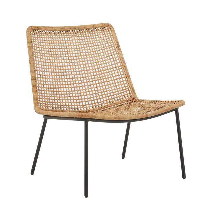 27.16" Wide Natural Curved Rattan Chair with Black Metal Frame