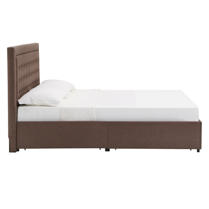 Tufted Linen Headboard Storage Platform Bed - Brown Linen, King