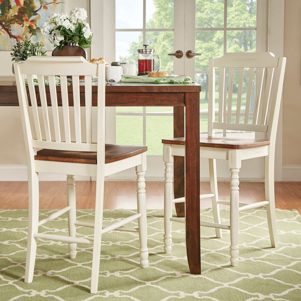 Two-Tone Counter Height Chairs (Set of 2) - Antique White, Slat Back