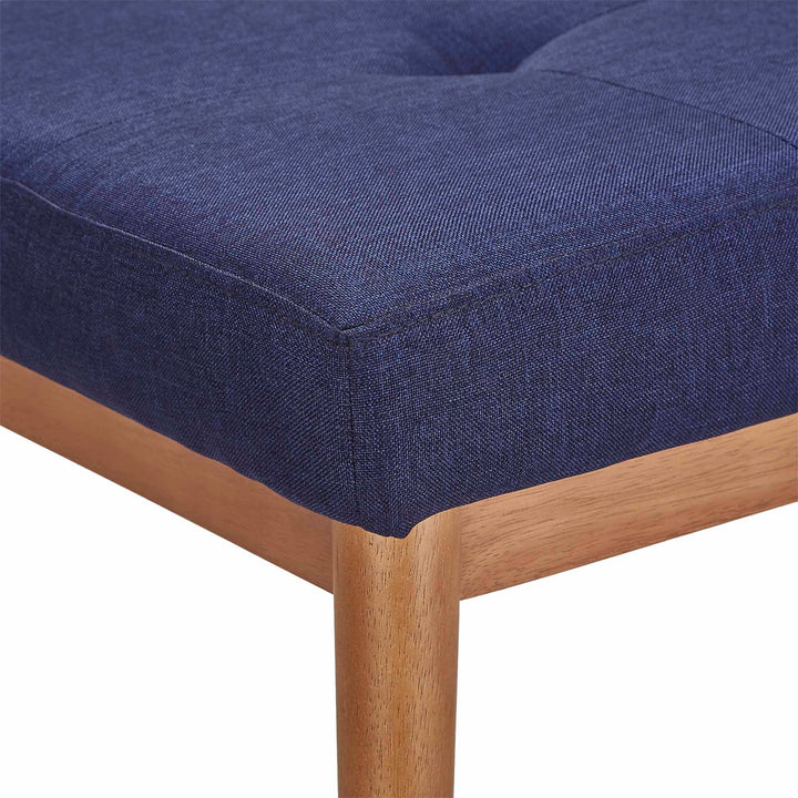 Oak Angled Leg Linen Dining Bench - Twilight Blue