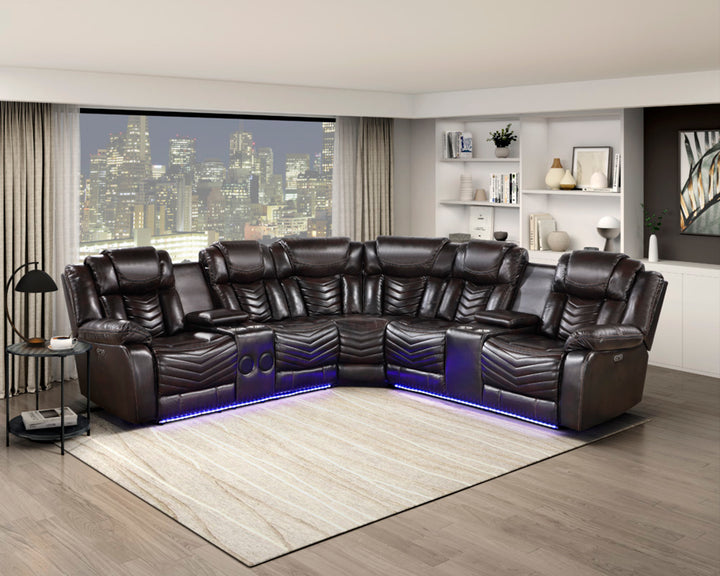 3-Piece Power Reclining Sectional with Consoles, Speakers, Subwoofer and LED Lighting