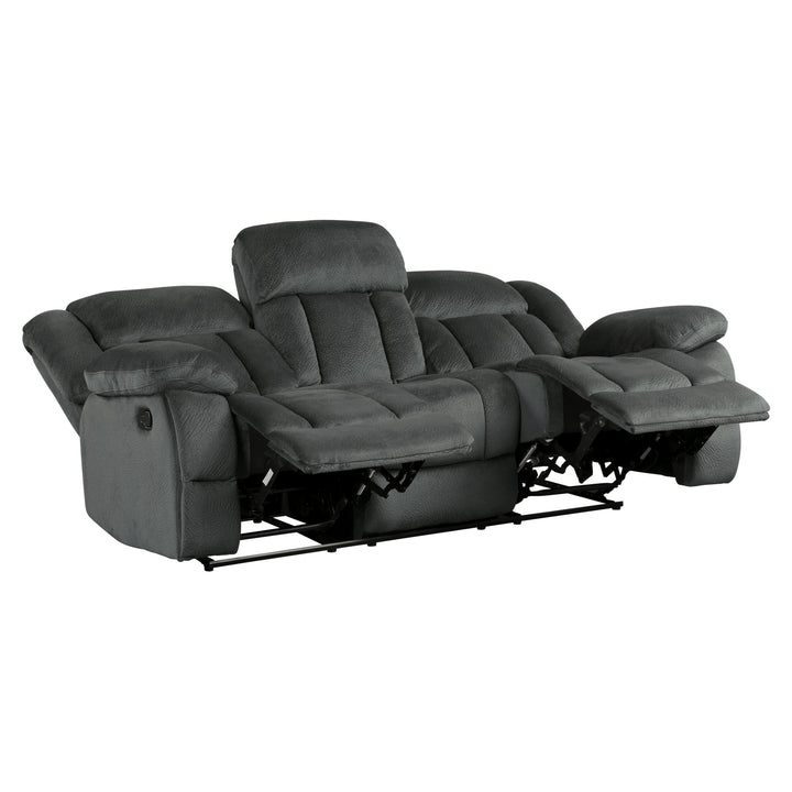 Laurelton Charcoal Textured Plush Microfiber Double Reclining Sofa