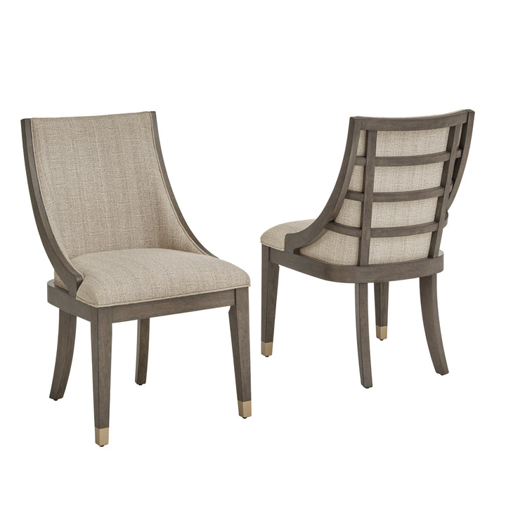 Brown Finish Gold Metal Beige Fabric Dining Chair (Set of 2)