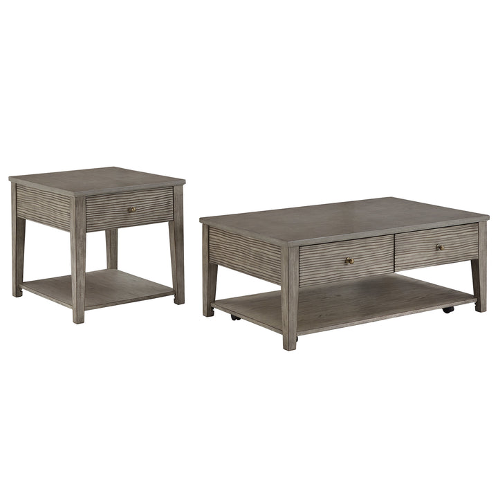 Antique Grey Finish Grey Fiber Cement Table with Self - Coffee and End Table Set