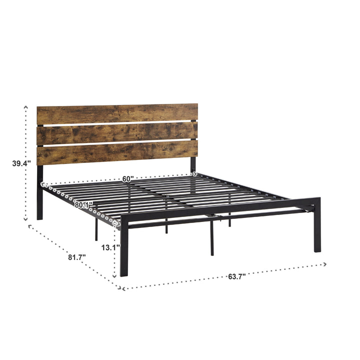 Metal Platform Bed with Wood Finish Panels - Queen