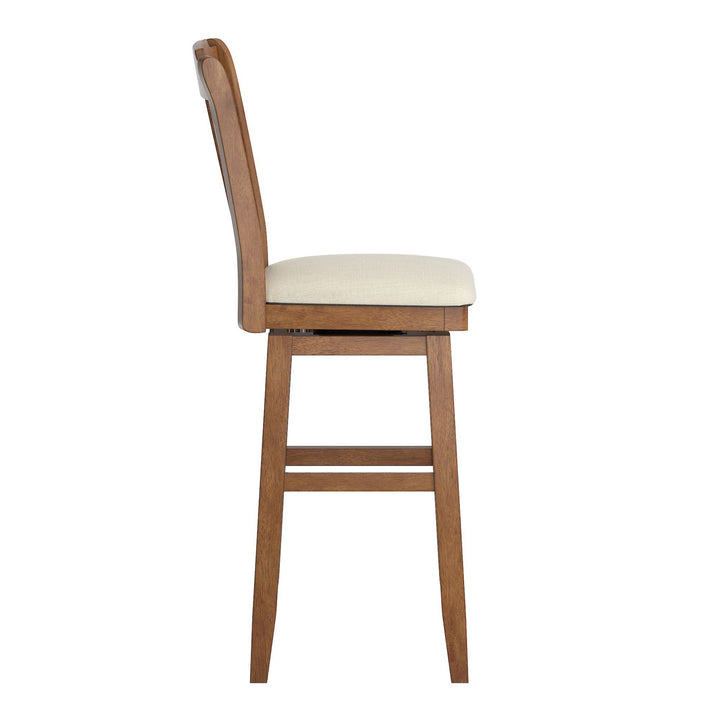 Slat Back Bar Height Wood Swivel Bar Stool - Oak Finish