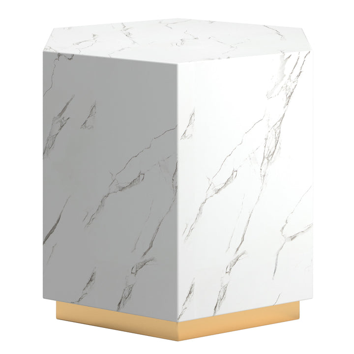 Faux Marble Table - White, Hexagon, End and Coffee Table Set