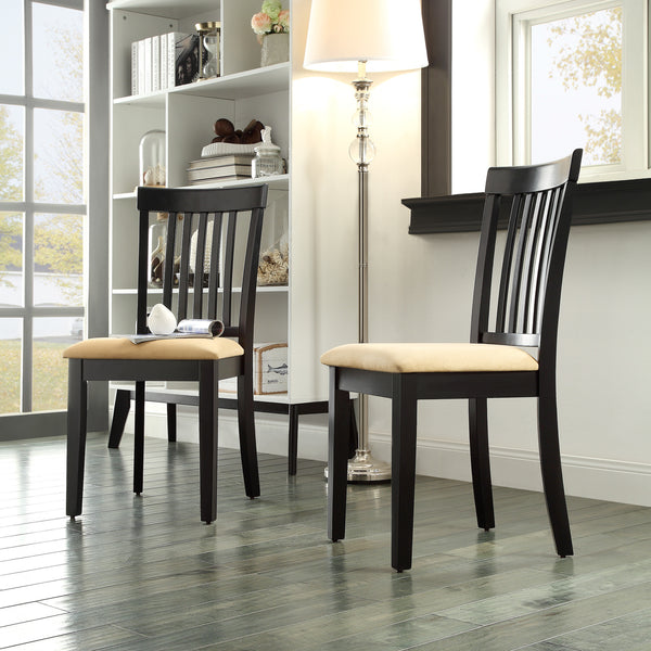 Black Wood Beige Microfiber Dining Chairs (Set of 2) - Mission Back