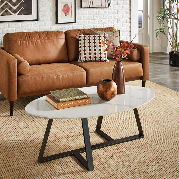 Glossy Sintered Stone with Gray Metal Base Table - White Top