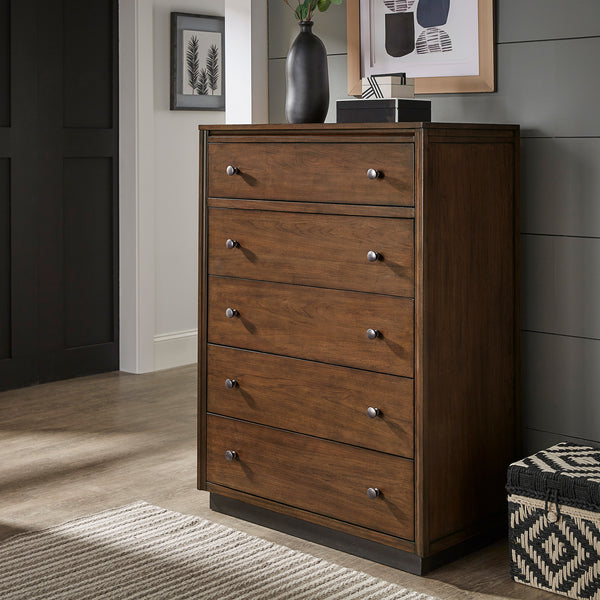 Walnut Finish 5-Drawer Modular Chest