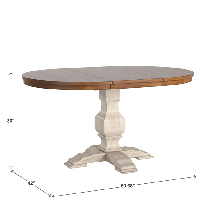 Two-Tone Oval Solid Wood Top Extending Dining Table - Oak Top with Antique White Base