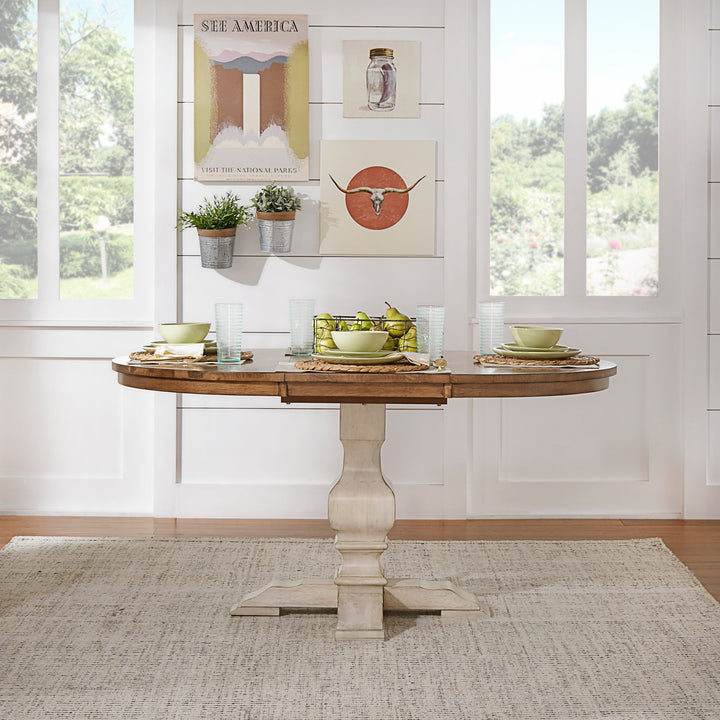 Two-Tone Oval Solid Wood Top Extending Dining Table - Oak Top with Antique White Base