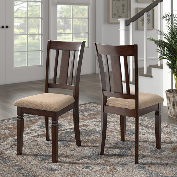 Set Of 2, Devlin Espresso Finish Beige Fabric Side Chair