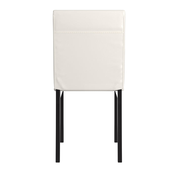 Metal Upholstered Dining Chairs - White Faux Leather, Set of 2