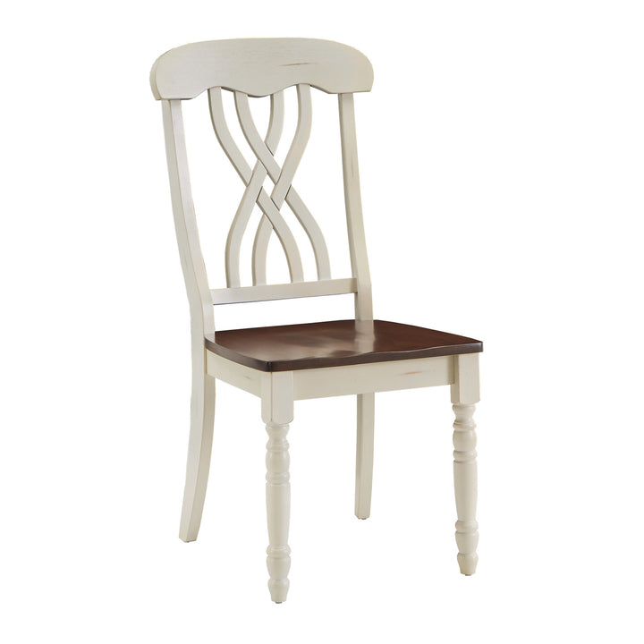 Two-Tone Round Dining Set - Antique White, Cross Back, 5-Piece Set