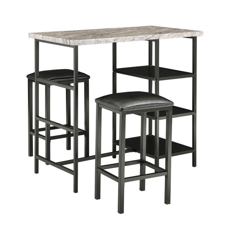 Counter Height Metal Table Set with Faux Marble Top - Black Finish Base and Beige Faux Marble Top