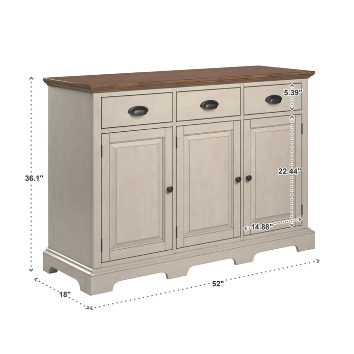 Wood Cabinet Buffet Server - Oak Top with Antique White Base