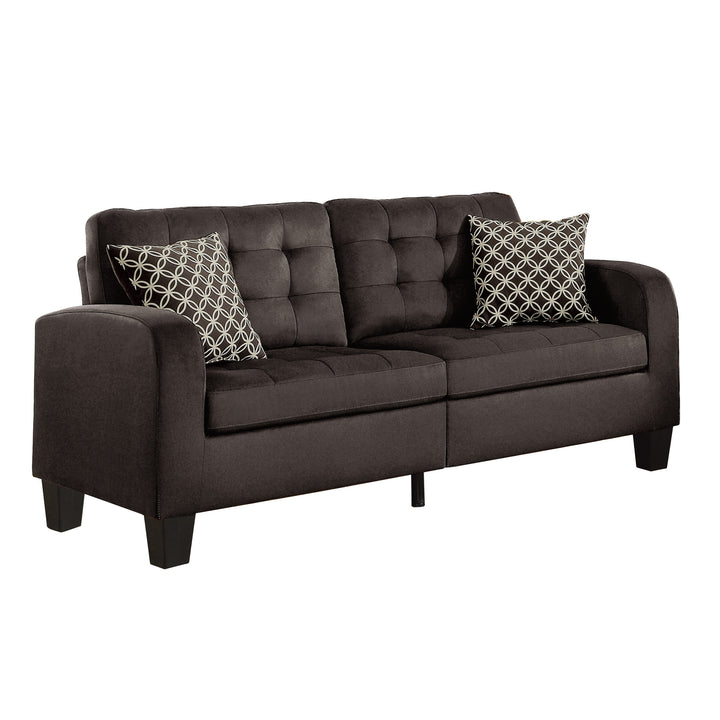 Black Finish Chocolate Fabric Sofa With 2 Pillows