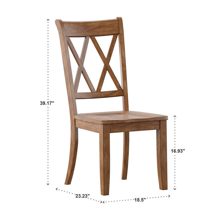 Double X Back Wood Dining Chairs (Set of 2) - Oak Finish