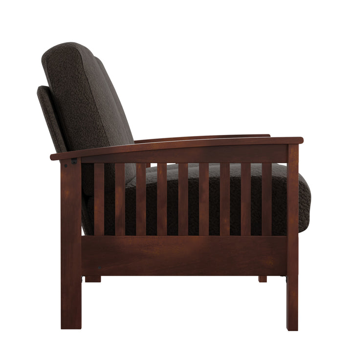 Mission-Style Wood Loveseat - Dark Brown Fabric, Oak Finish