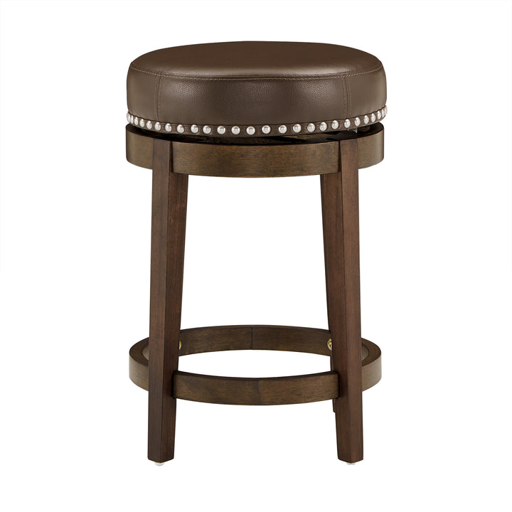 Set Of 2, Brown Finish Brown Pu 24" Swivel Counter Height Stool - Brown Faux Leather, Counter Height - Brown Faux Leather, Counter Height