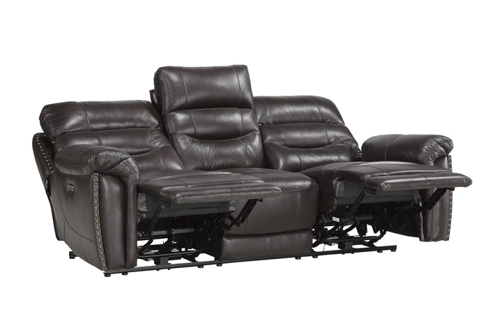 Power Double Reclining Sofa with Power Headrests & Usb Ports, Brown Top Grain Leather Match Pvc