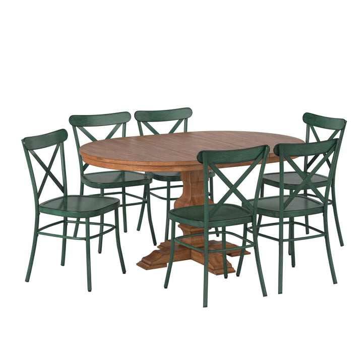 Oak Finish Oval 7-Piece Dining Set - Antique Sage Finish Chairs