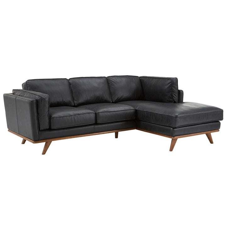 Dark Oak and Black Oxford Leather Sectional Sofa