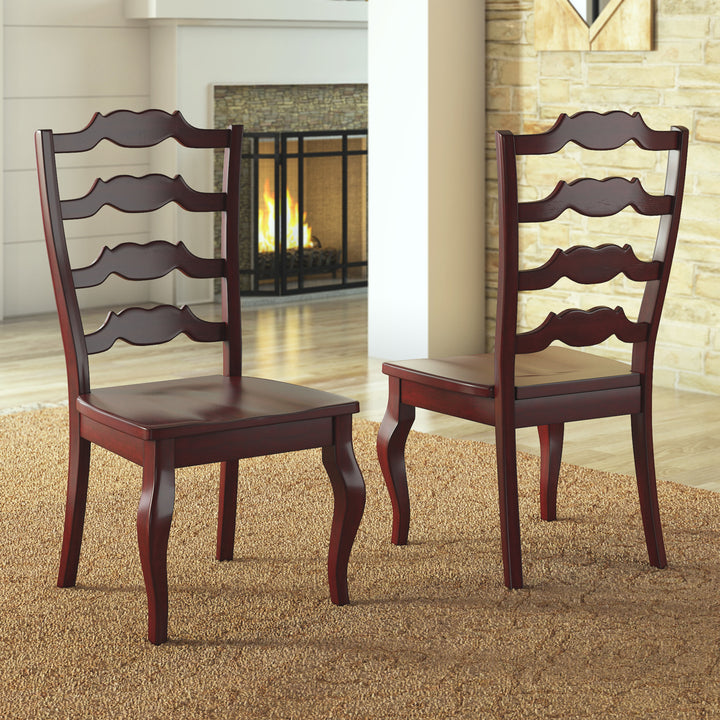 French Ladder Back Wood Dining Chairs (Set of 2) - Antique Berry Red