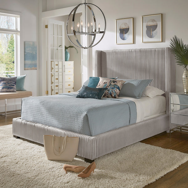 Wingback Upholstered Bed - Light Dove Gray, Queen