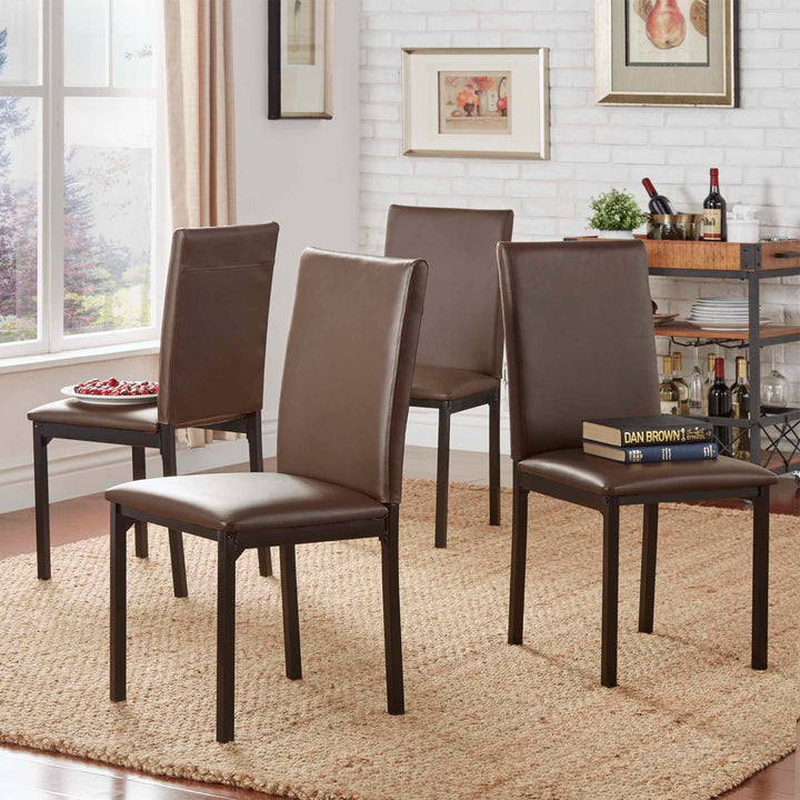 Metal Upholstered Dining Chairs - Brown Faux Leather, Set of 4