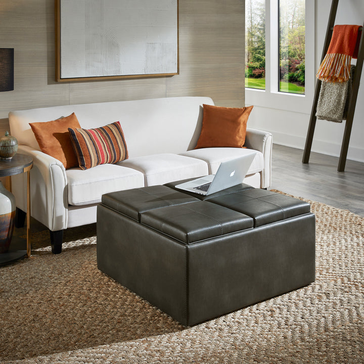 Storage Ottoman - Gray Faux Leather