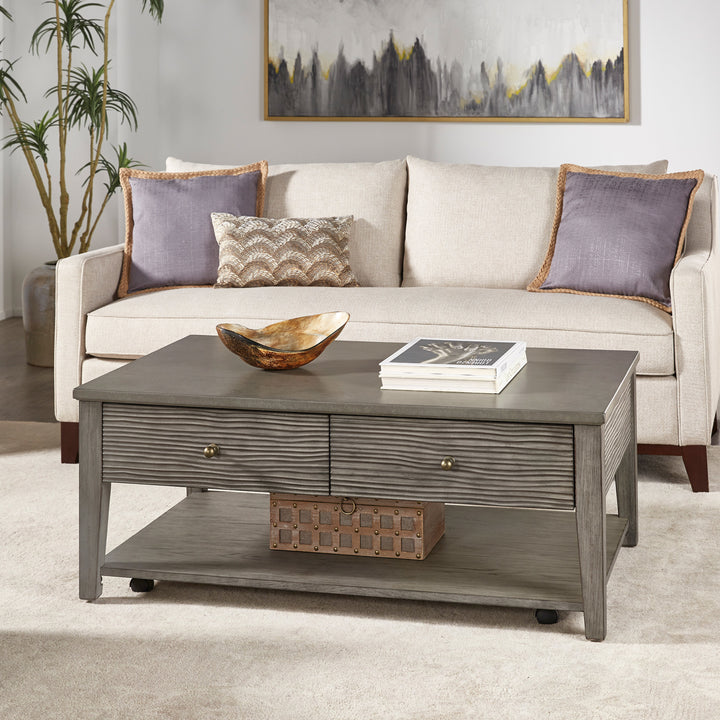 Antique Gray Finish Gray Fiber Cement Table with Self - Coffee Table