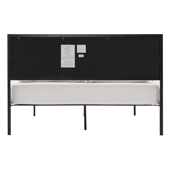 Metal Platform Bed with Geometric Headboard - Black, Queen