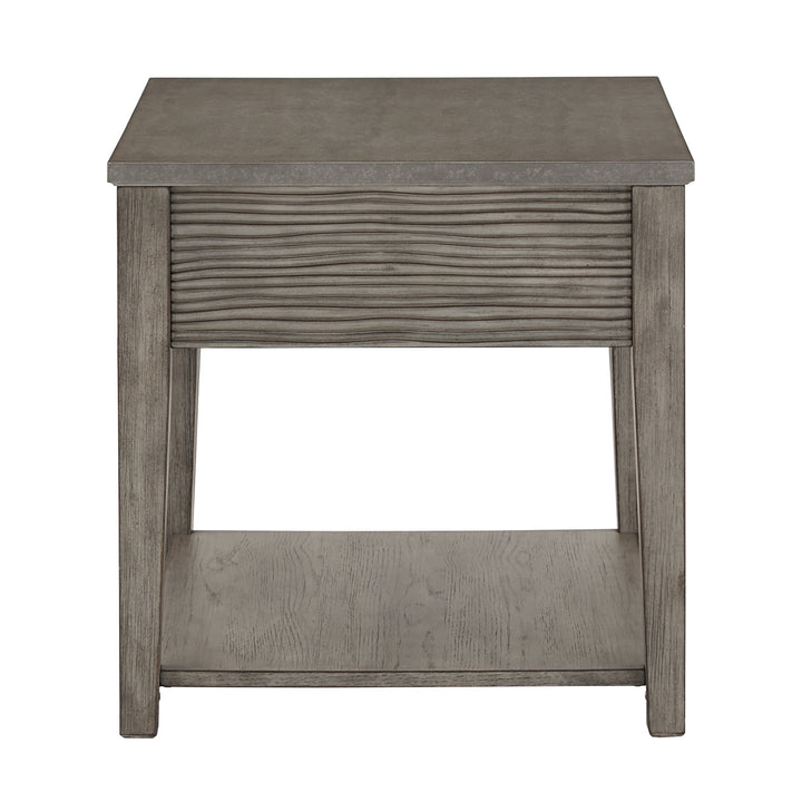 Antique Grey Finish Grey Fiber Cement Table with Self - Coffee and End Table Set