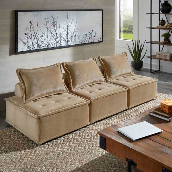 Velvet Tufted Modular Sofa with Pillow Back - Taupe