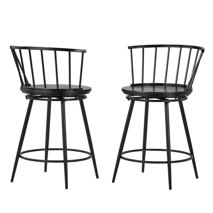 Windsor Swivel Counter Stools with Low Back (Set of 2) - Black