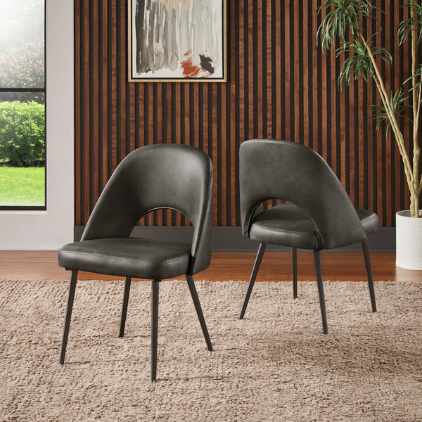 Upholstered Dining Chairs (Set of 2) - Dark Gray PU Leather