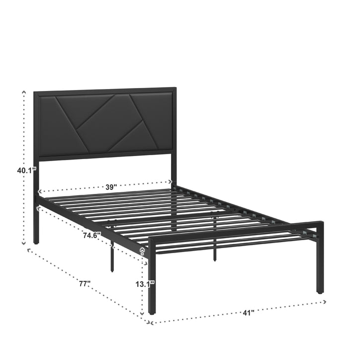 Metal Platform Bed with Geometric Headboard - Black Finish, Twin (Twin Size)