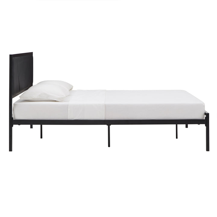 Metal Platform Bed with Geometric Headboard - Black, Queen