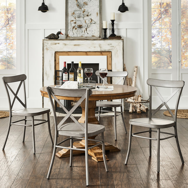 Two-Tone Round Solid Wood Top Dining Table - Oak Top with Oak Base