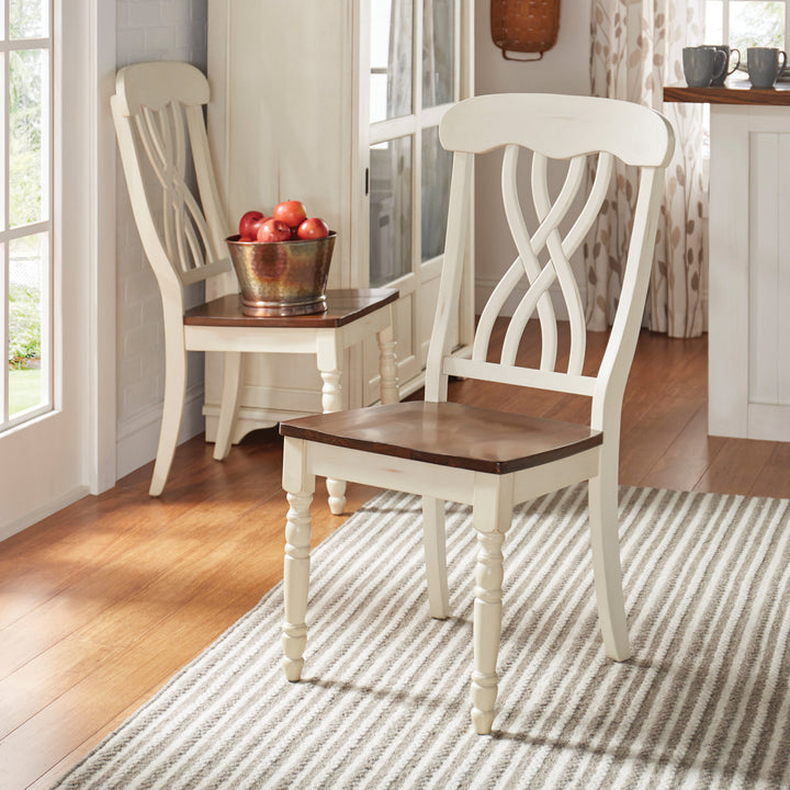 Two-Tone Round Dining Set - Antique White, Cross Back, 5-Piece Set