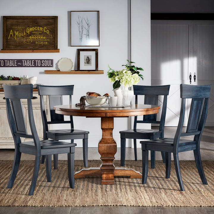 Panel Back Wood Dining Chairs (Set of 2) - Antique Dark Denim Blue Finish