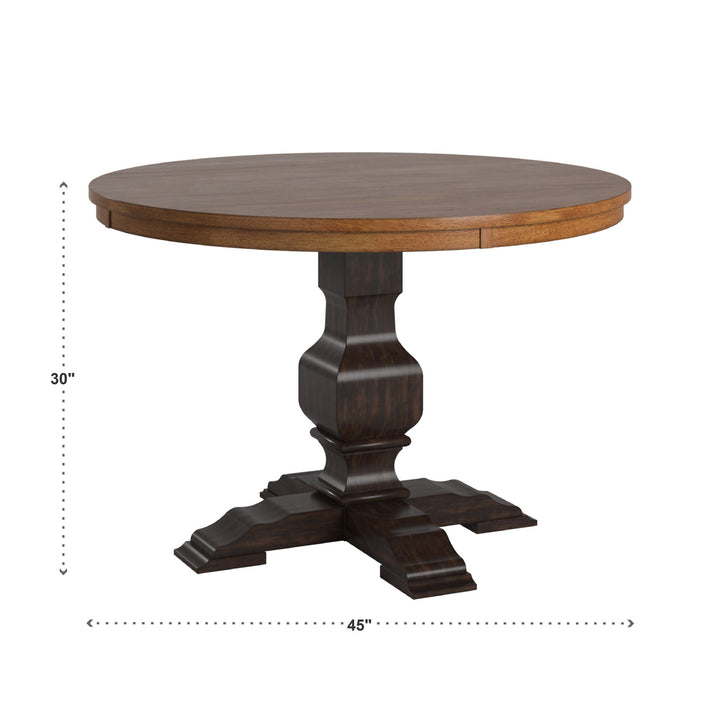 Two-Tone Round Solid Wood Top Dining Table - Oak Top with Antique Black Base