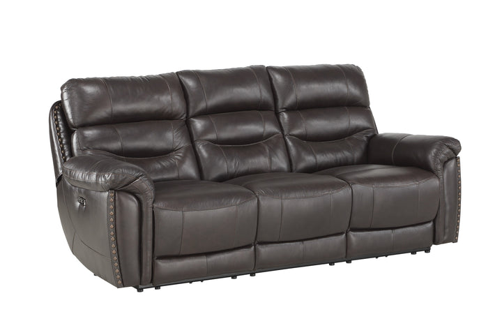 Power Double Reclining Sofa with Power Headrests & Usb Ports, Brown Top Grain Leather Match Pvc