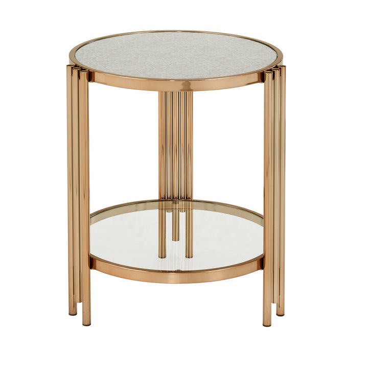 Champagne Gold Finish Textured Glass Table with Shelf - Nesting Coffee Table + End Table